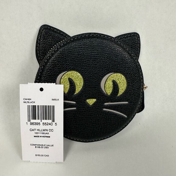 COPY - Coach Coin Purse with Halloween Cat Black Leather Wallet CW464 NWT - Picture 5 of 9